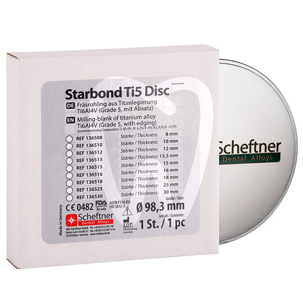 Starbond ti5 titanium disc ø 98,5mm 12mm cad/cam scheftner
