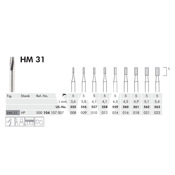 Fraise tungstene fissure cylindrique pm meisinger hm31 consommable d'abrasion, polissage et fraises meisinger
