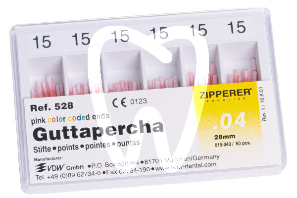 Guta-percha .04 tamanhos 15-40 zipperer-vdw endodontia vdw